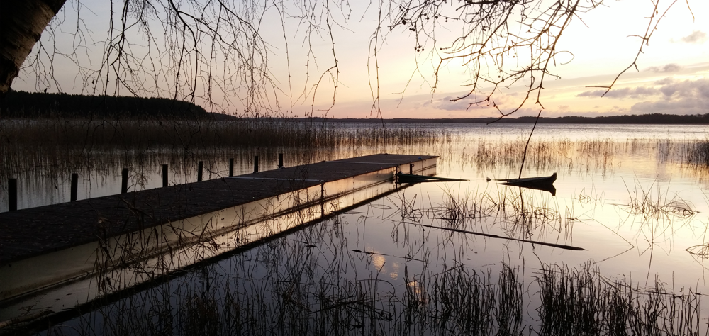 Jezioro Wigry, zachód słońca nad zatoką Słupiańską